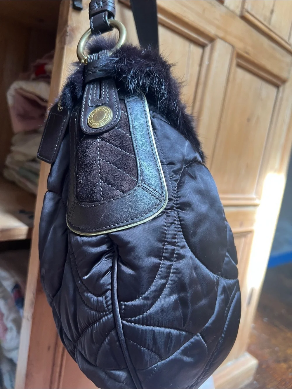 Coach 3587 SoHo Ski Hobo Nylon Rabbit Fur Bag